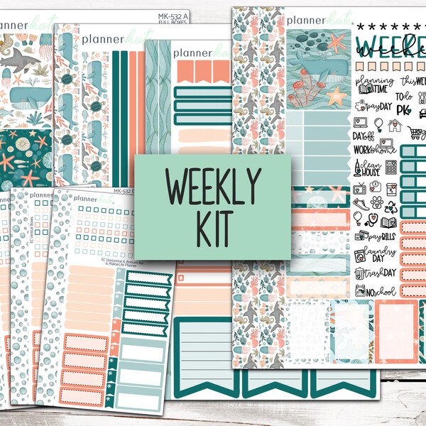 MK-532 WEEKLY || "On The Ocean" - Weekly Kit Planner Stickers