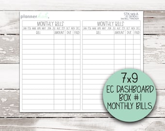 STK-149 || 7x9 and A5 Dashboard Box One Monthly Bills Sticker