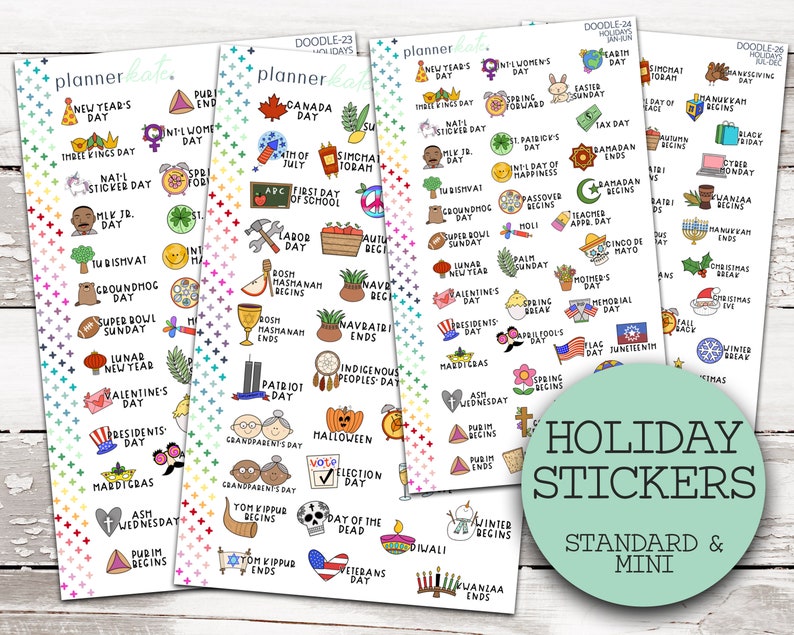 DOODLE-23-26 HOLIDAY Planner Stickers Standard Mini Size S-1569 S-1570 image 1