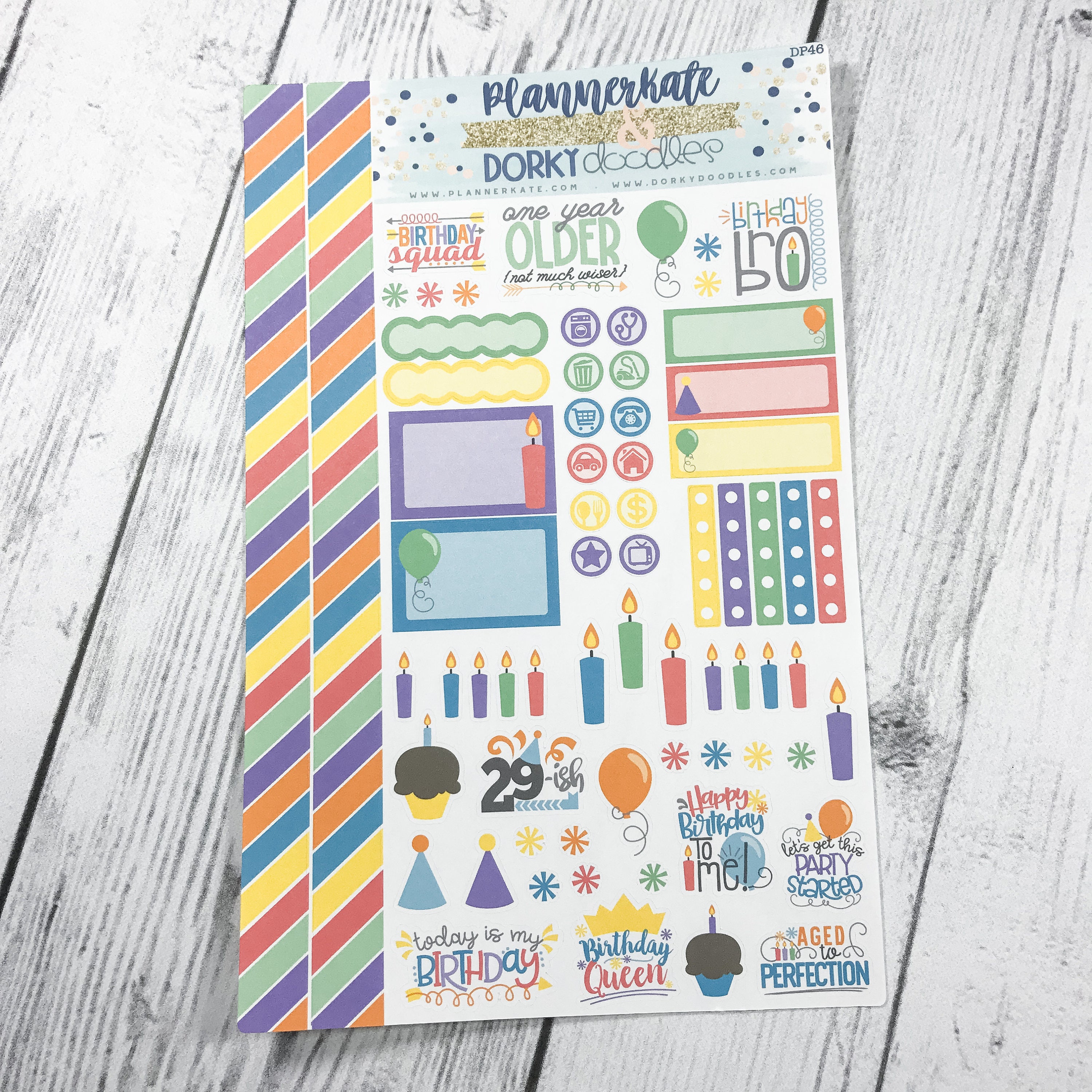dp46 birthday planner stickers plannerkate dorkydoodles etsy