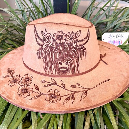 Highland Cow - Authentic Hand Burned Hat, Wild Child, Best  display picture 3