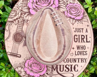 Guitar Country music -  Authentic Hand Burned Hat, wild child, best seller, wide brim, cowboy, personalize, floral, concert, custom, rodeo