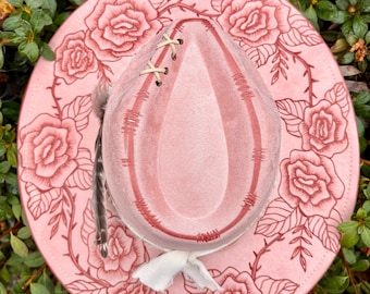 Ring around the Rose-y - Authentic Hand Burned Hat, Wide Brim, Best Seller, Cowboy, Floral, Black Wool, Rose, Concert, rodeo, southwestern