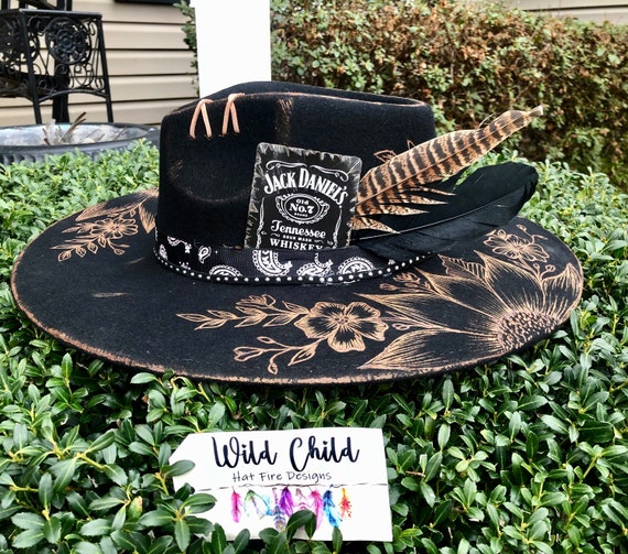 Jack- Hand Burned Black Hat, Bandana, Wild Child, Best Jack- Hand Burned Black Hat, Bandana, Wild Child, Best