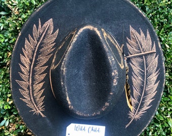 Rustic Feathers - Custom Burned Hat