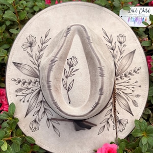 Tallos - Sombrero auténtico quemado a mano, niño salvaje, superventas, floral, ala ancha, vaquero, concierto, flor silvestre, pavo real, personalizado