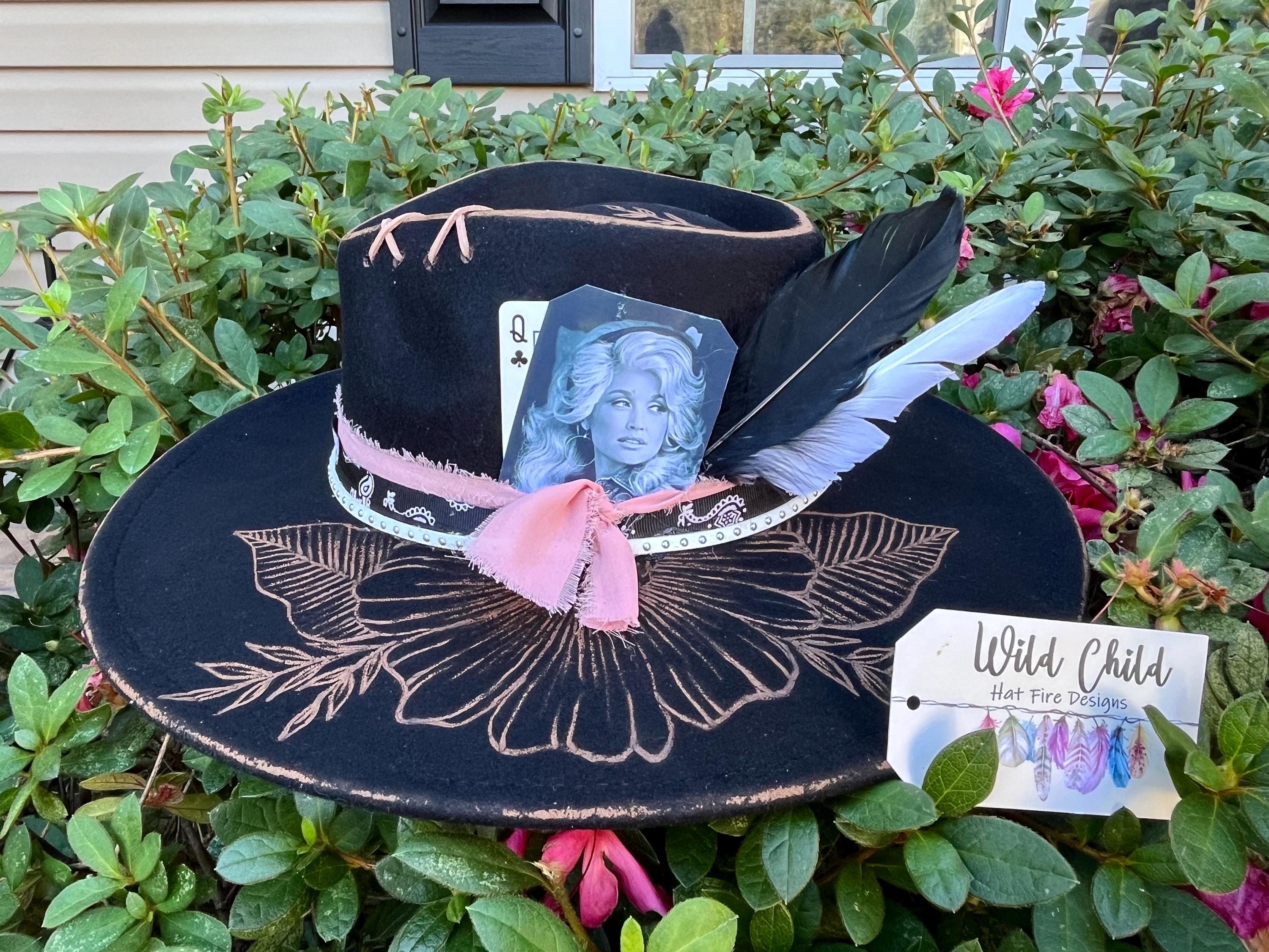 Dolly Parton custom made cowboy hat I Beg Your Parton - Handmade Custom Burned Hat, Wild Child  main image 3