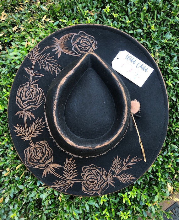 Wild Child Roses - Authentic Hand Burned Hat, Wide Brim  display picture 2