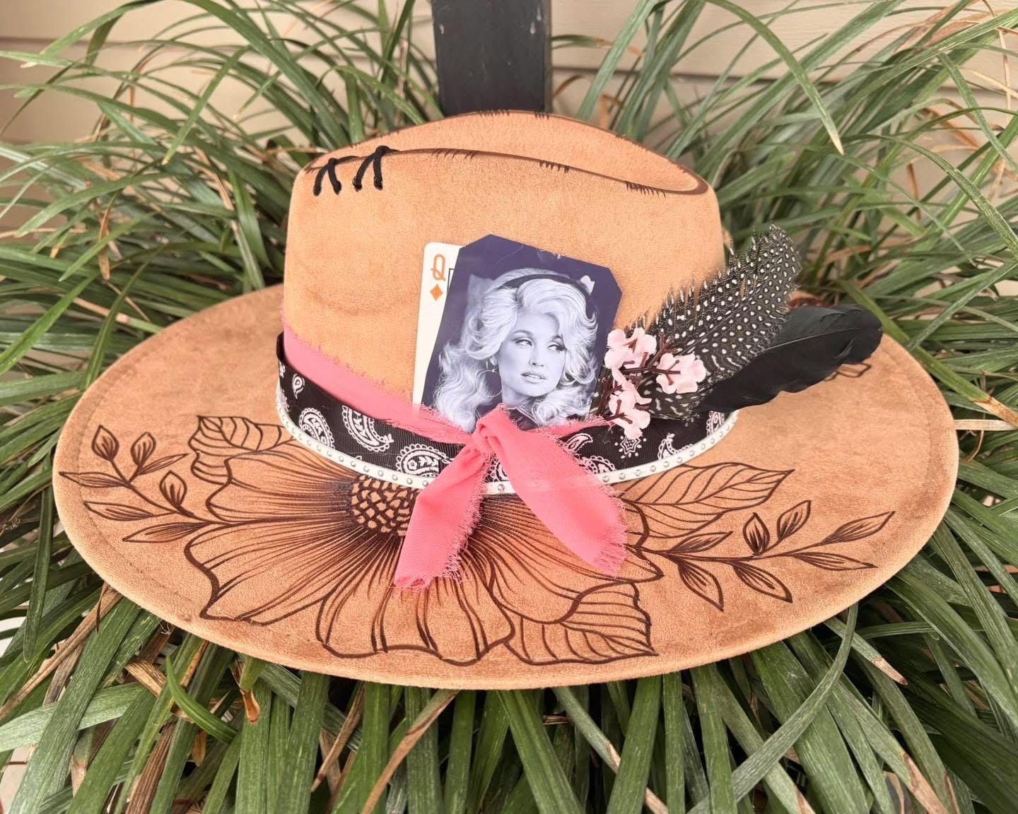 Dolly Parton custom made cowboy hat I Beg Your Parton - Handmade Custom Burned Hat, Wild Child  main image 2
