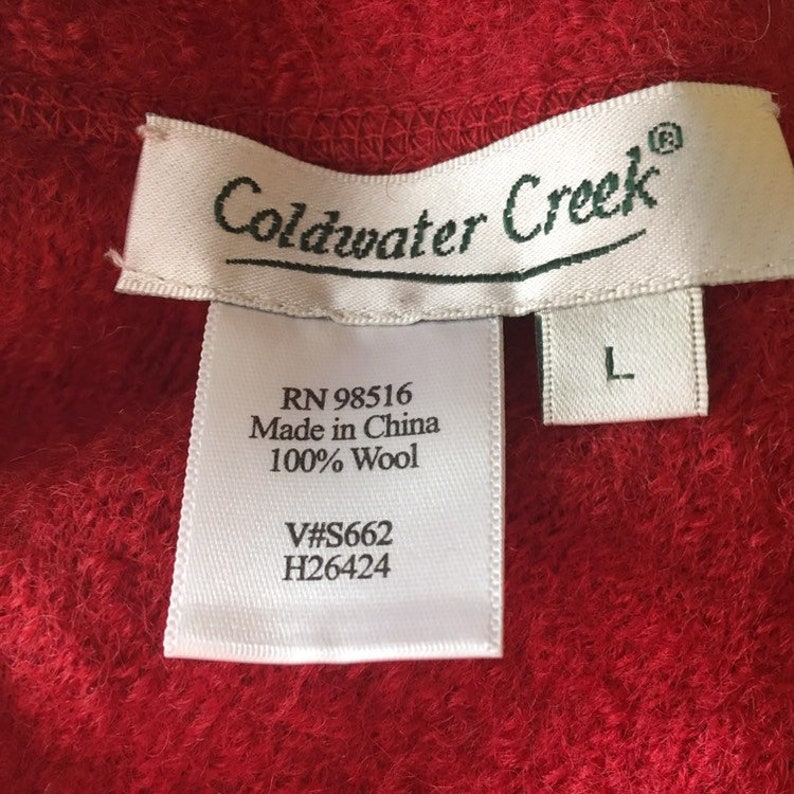 Size Large Vintage Christmas Embroidered Zip Up Sweater Cardigan Jacket Wool Red White Xmas Tree Hygge Flowers Ugly Classy Holiday Party