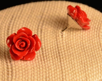 Earrings- Red Rose Earrings with Vintage Elements By: JBKreative