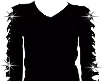 Bling Bling, So Cute Long Sleeve Rhinestones T-Shirt with Ripped Cut Out T-Shirt S~4X Long Sleeves