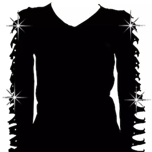 Rhinestone Ripped Cut Out Long Sleeves V-Neck Cotton Blended T-Shirt