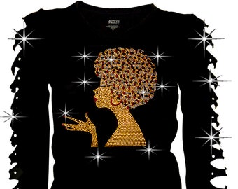 100/% Natural Pink Afro Girl Stud Iron on Shirt