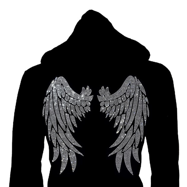 Women's Zip up Hoodie Sweater, Bling Rhinestones New Wide Angel Wings S-5XL, Two Pockets with rhinestones  EVENT, CONCERT, PARTY