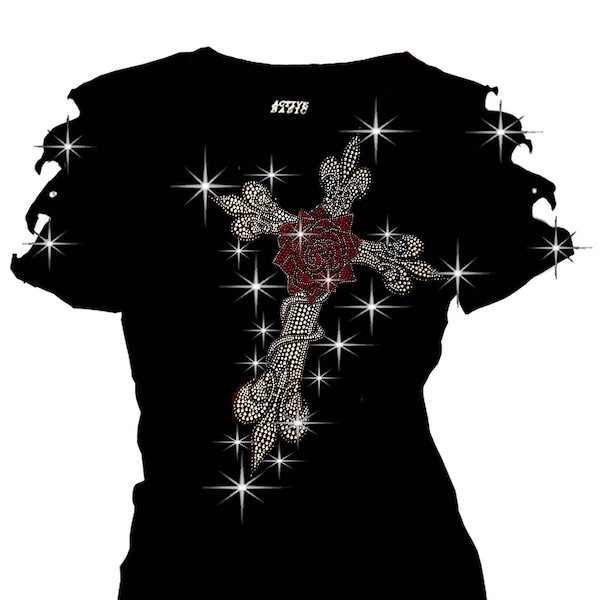 Rhinestone flower print long sleeves t-shirt　X3171 main image 1