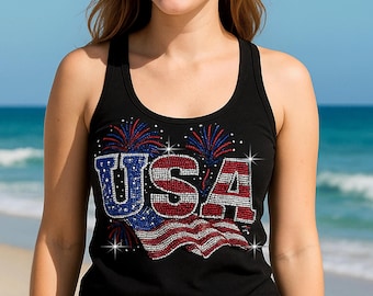Rhinestone American USA Flag Tank Top: Women's 4th of July Patriotic Shirt