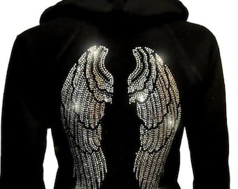 Women Size Bling Angel Wings Rhinestone Hoodie Sweater Full Zip up S 5XL Etsy