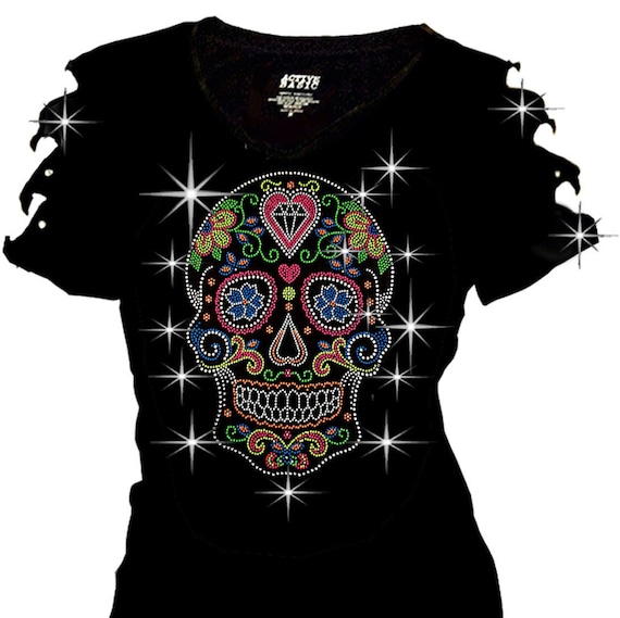 Sugar Skull With Rhinestones Women's Short Sleeve T-Shirt