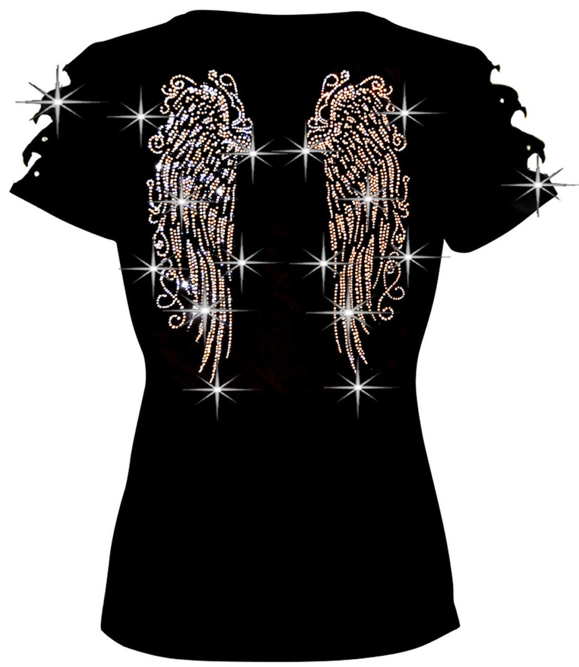 Bling Bling Rhinestones Angel Wings Tshirt Ripped Slit Cut Etsy