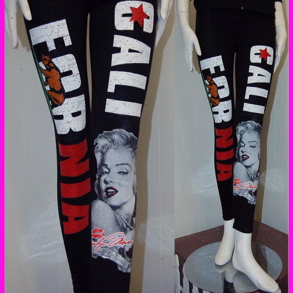 Plus Size Marilyn Monroe Cotton Strectch Black Leggings With California &  Roses Leggings S,M,L,XL,1XL,2XL,3XL 