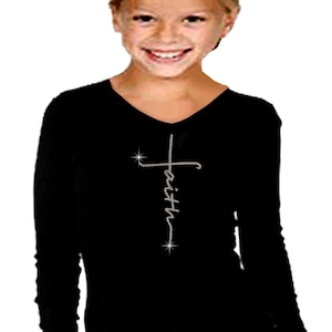 Girls Rhinestone Faith Shirt: Bling T-Shirt (Size 10-12)