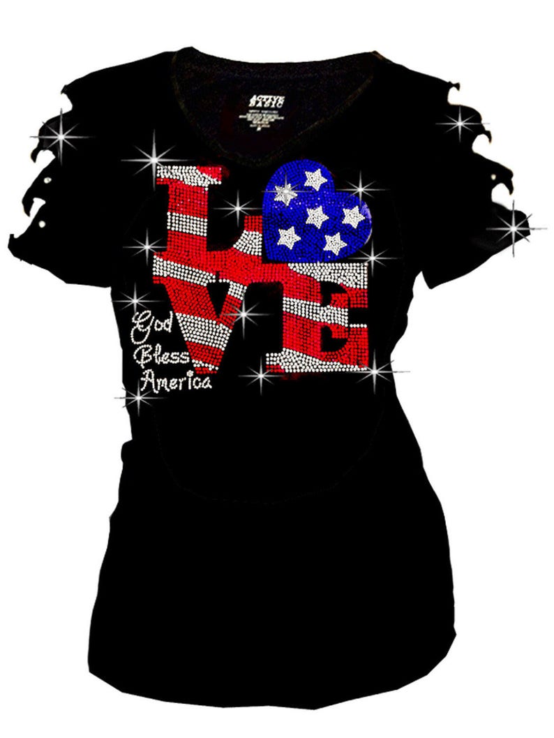 Bling Bling Rhinestones 4th July T-shirt Ripped Slit Cut Out - Etsy
