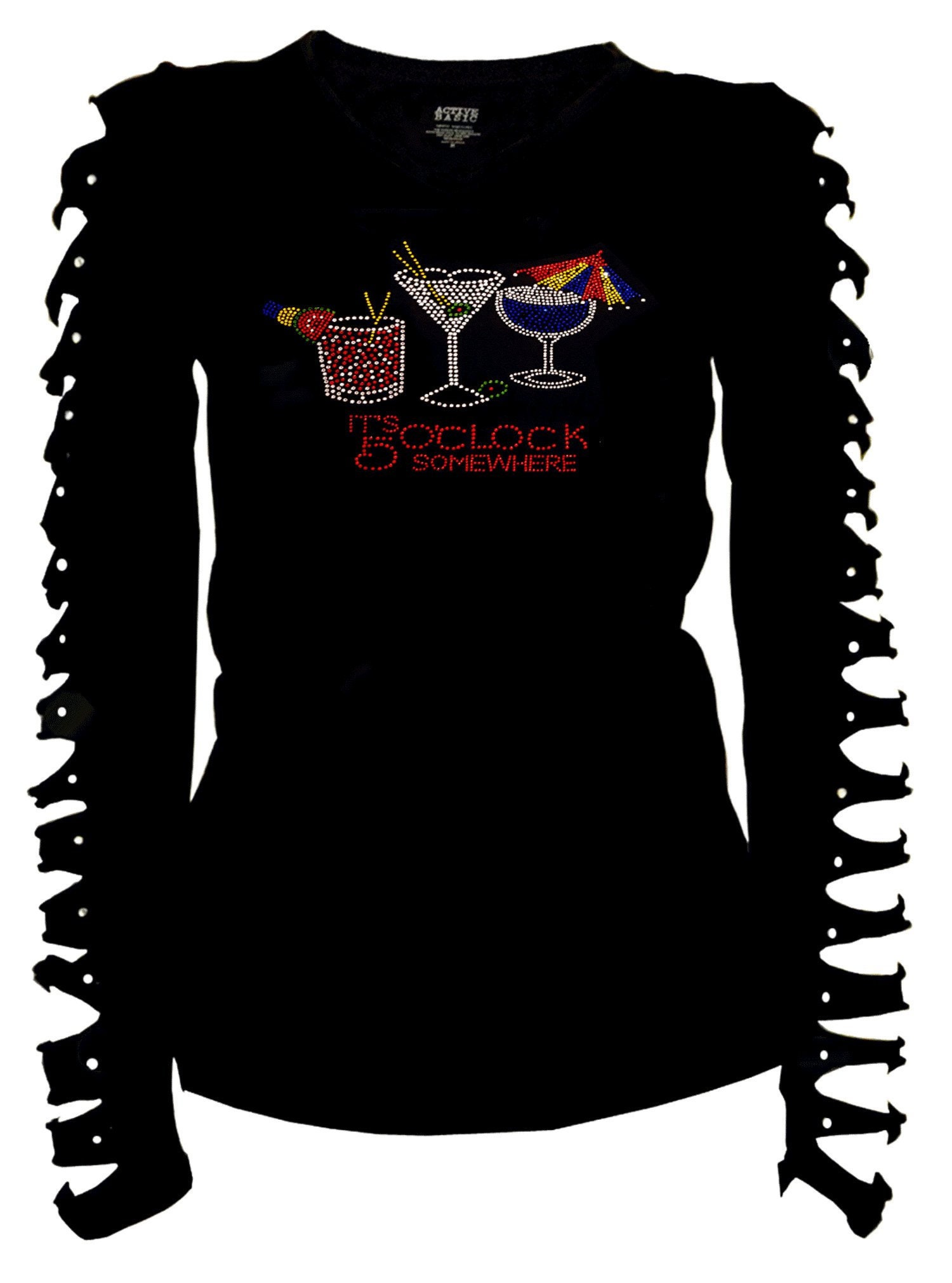 トップス Treat Girl's rhinestone T-shirts Womens T-Shirt Rhinestone Bling Black Tee Burst Star White