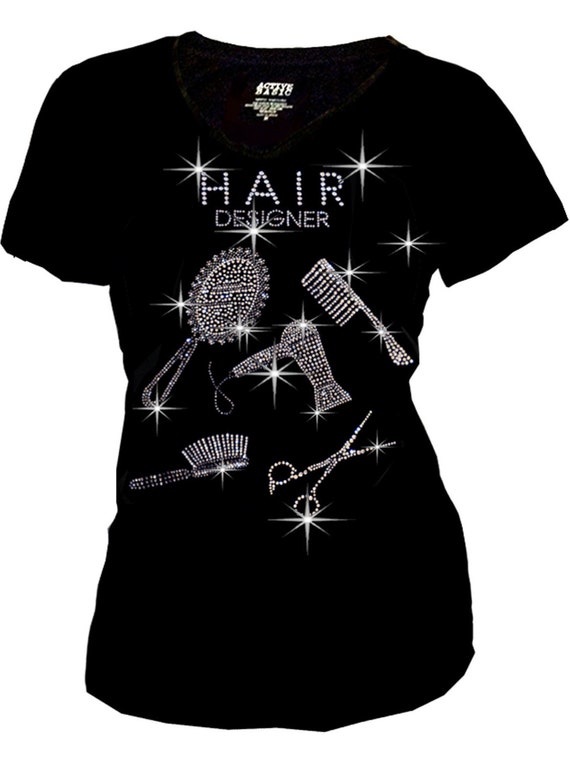 Bling Bling Hair Stylist Rhinestones T Shirt Salon Wear Short Etsy