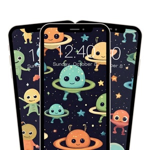 Niedliche Alien Handy Hintergründe, Alien Handy Hintergrund, süße Aliens, Cartoon Aliens, Handy Hintergrund, digitaler Download, Sofort Download