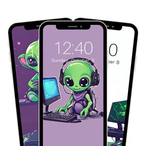 Süßer Alien Handy Hintergrund, süßer Gaming Aliens, süßer Aliens, Handy Hintergrund, iPhone, Android, digitaler Download, Sofort Download