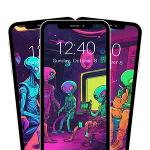 Alien Handy Hintergrund, Neon Alien Handy Hintergrund, Aliens, Handy Hintergrund, iPhone, Android, Google, digitaler Download, Sofort Download
