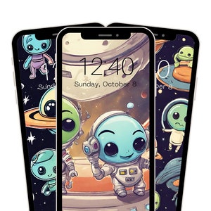 Süßer Alien Telefon Hintergrund, Alien Telefon Hintergrund, süße Aliens, Handy Hintergrund, iPhone, Android, Digital Download, Instant Download