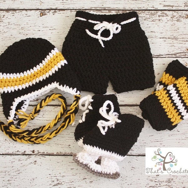 Newborn Hockey Outfit, Newborn Photography Prop, Crochet hockey outfit, hockey skates