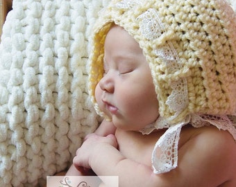 Newborn Lace Bonnet, Newborn Photography Prop, Newborn girl hat, crochet lace bonnet, newborn bonnet hat