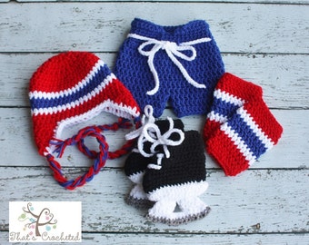Newborn Hockey Outfit, Newborn Photography Prop, Crochet hockey outfit, hockey skates