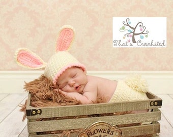 Newborn chunky bunny hat and diaper cover, Newborn photography prop, newborn boy, newborn girl, crochet hat and diaper cover