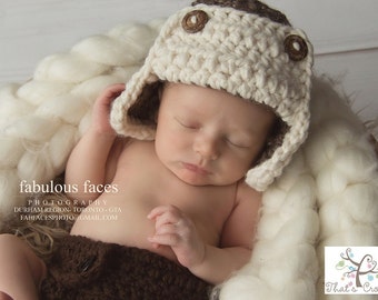 Newborn chunky aviator hat, Newborn photography prop, newborn boy, crochet hat, crochet diaper cover