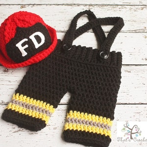 Newborn Firefighter Halmet and pants, Newborn Photography Prop, Crochet fireman helmet, Crochet fireman pants, crochet helmet and pants image 1