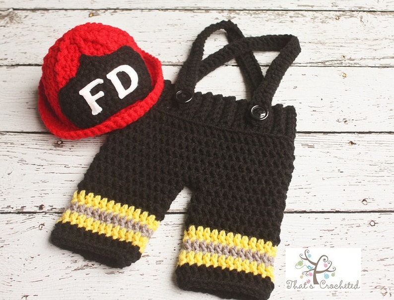 Newborn Firefighter Halmet and pants, Newborn Photography Prop, Crochet fireman helmet, Crochet fireman pants, crochet helmet and pants image 1