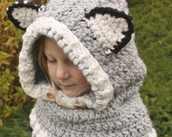 Crochet Hooded Wolf Cowl, Crochet cowl, toddler crochet cowl, child crochet cowl, adult crochet cowl