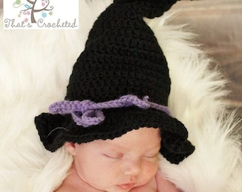 Newborn Witch Hat - Newborn photography prop, newborn boy hat, newborn girl hat, crochet witch hat