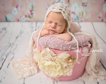 Newborn Mohair Bonnet, Newborn Photography Prop, Newborn girl hat, crochet lace bonnet, newborn bonnet hat