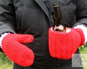 Beverage Cozy Mitts, Crochet Mitts, Ladies Mitts, Men Mitts, Crochet Cozy Beer Mitts