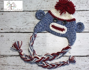 Newborn Sock Monkey hat, Newborn photography prop, newborn boy, crochet hat