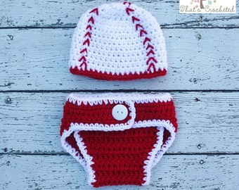 Newborn Baseball hat and diaper cover - Newborn photography prop, newborn boy, newborn girl, crochet newborn hat and diaper cover