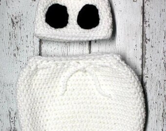 Newborn Ghost hat and swaddle sack- Newborn photography prop, newborn boy, newborn girl, crochet newborn ghost outfit