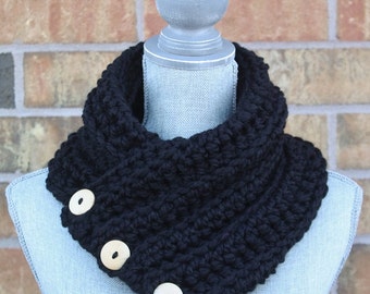 The 'Wanda' Cowl, Chunky Crochet Winter cowl, Black