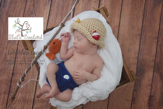 Baby Fishing Outfit Fisherman Outfit Newborn Fishing Outfit Newborn Boy  Photo Outfit Newborn Crochet Fishing Outfit Fishing Photo Prop 