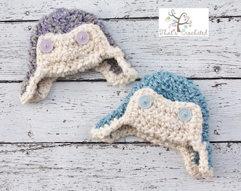 Newborn chunky aviator hat, Newborn photography prop, newborn boy, crochet hat, crochet diaper cover